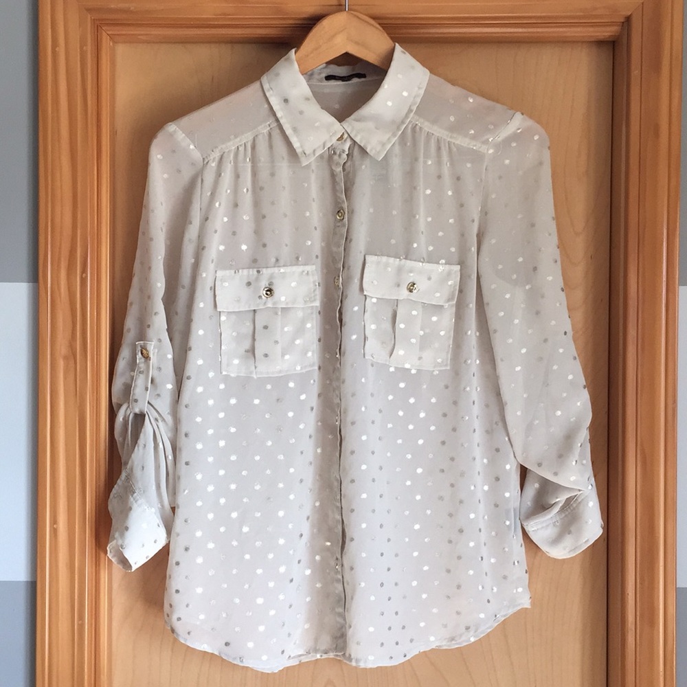 Monteau Sheer Blouse with Gold Dots (Size M)